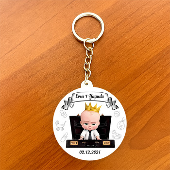 Patron Bebek Gold Taç Temalı Daire Plastik Anahtarlık