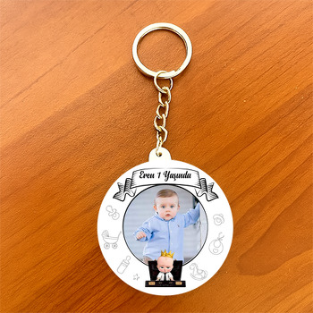 Patron Bebek Gold Taç Temalı Daire Plastik Anahtarlık