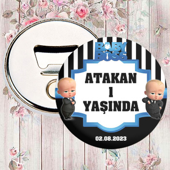 Patron Bebek Mavi Çerçeve Çizgili Fon Temalı Magnet Açacak