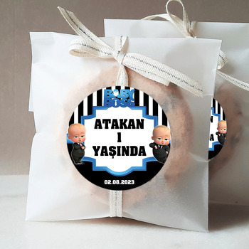 Patron Bebek Mavi Çerçeve Çizgili Fon Temalı Sticker