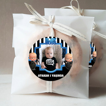 Patron Bebek Mavi Çerçeve Çizgili Fon Temalı Sticker