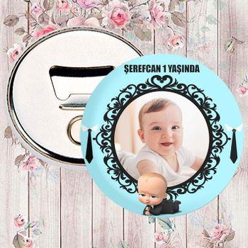 Patron Bebek Mavi Fonda Siyah Çerçeve Temalı Magnet Açacak