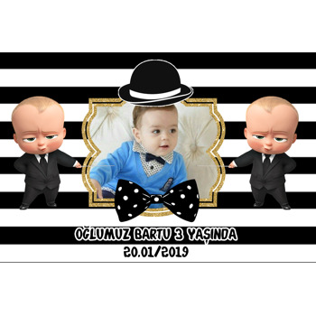 Patron Bebek Siyah Beyaz Temalı Doğum Günü Magnet