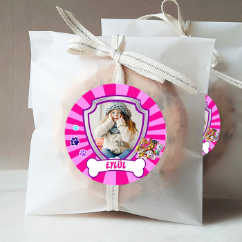 Paw Patrol Pembe Çizgili Fon Temalı Sticker