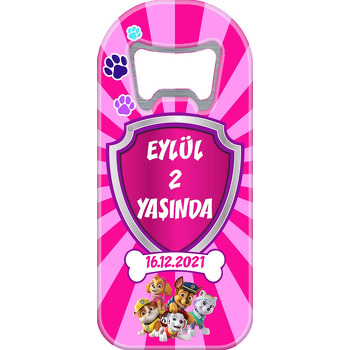 Paw Patrol Pembe Çizgili Fon Temalı Uzun Doğum Günü Magnet Açacak