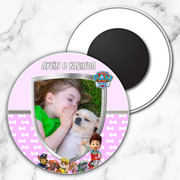 Paw Patrol Pembe Temalı Resimli Daire Plastik Magnet