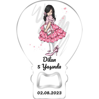 Pembe Anne Ayakkabılı Sevimli Kız Çocuğu Temalı Balon Ahşap Magnet 