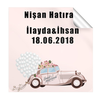 Pembe Araba ve Balon Temalı Söz Nişan  Kare Etiket