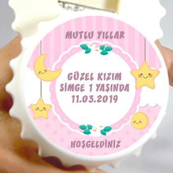 Pembe Ay Ve Yıldız Temalı Kapak Şekilli Magnet Açacak
