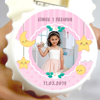Pembe Ay Ve Yıldız Temalı Resimli Kapak Şekilli Magnet Açacak