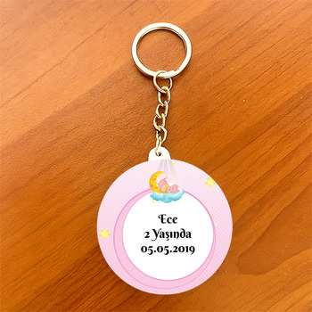 Pembe Aydede Temalı Daire Plastik Anahtarlık