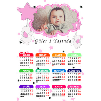 Pembe Baby Fil Temalı Takvim Magnet