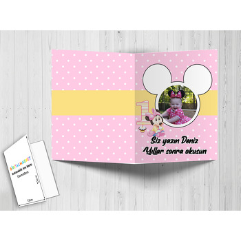 Pembe Baby Mickey Temalı Anı Kartı