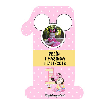 Pembe Baby Mickey Temalı  Doğum Günü Magnet