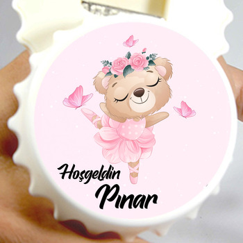 Pembe Balerin Ayıcık Temalı Kapak Şekilli Magnet Açacak