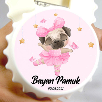 Pembe Balerin Köpek Temalı Kapak Şekilli Magnet Açacak