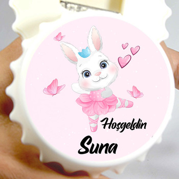 Pembe Balerin Tavşan Temalı Kapak Şekilli Magnet Açacak