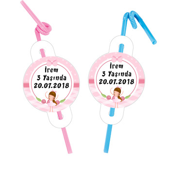 Pembe Balerin Temalı Pipet ve Kartı