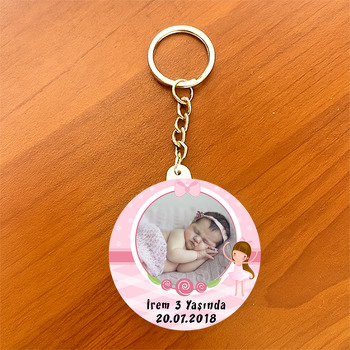 Pembe Balerin Temalı Resimli Daire Plastik Anahtarlık