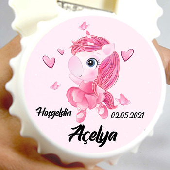 Pembe Balerin Unicorn Temalı Kapak Şekilli Magnet Açacak