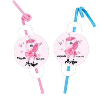 Pembe Balerin Unicorn Temalı Pipet ve Kartı