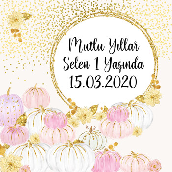 Pembe Balkabağı Temalı Kare Doğum Günü Afiş