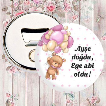 Pembe Balonla Uçan Ayı ile Yıldızlar Temalı Magnet Açacak