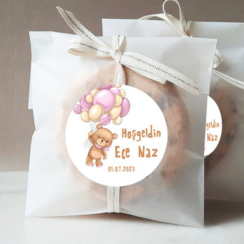 Pembe Balonla Uçan Sevimli Kız Ayı Temalı Sticker
