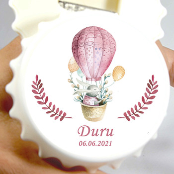 Pembe Balonla Uçan Tavşan Temalı Kapak Şekilli Magnet Açacak
