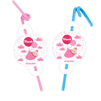 Pembe Balonlu Bebek Temalı Pipet ve Kartı