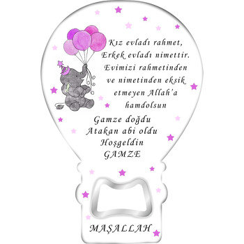 Pembe Balonlu Fil ile Yıldızlar Temalı Balon Magnet Açacak