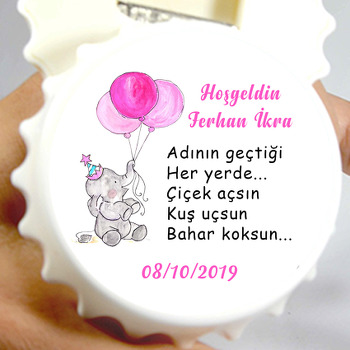 Pembe Balonlu Fil Temalı Kapak Şekilli Magnet Açacak