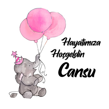 Pembe Balonlu Sevimli Fil Temalı Kare Parti Afiş