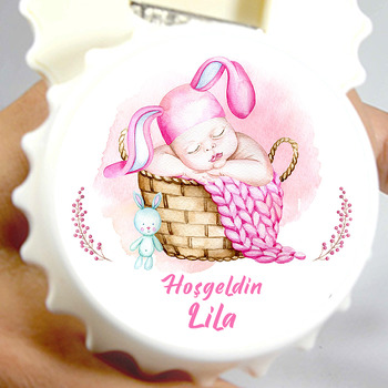 Pembe Battaniyesi ile Bebek Temalı Kapak Şekilli Magnet Açacak