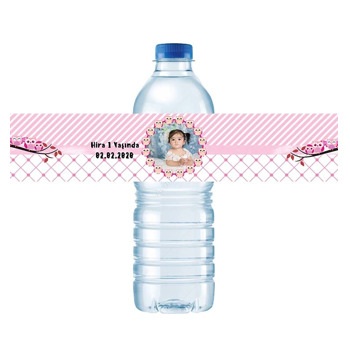 Pembe Baykuş Temalı Su Şişesi Etiketi