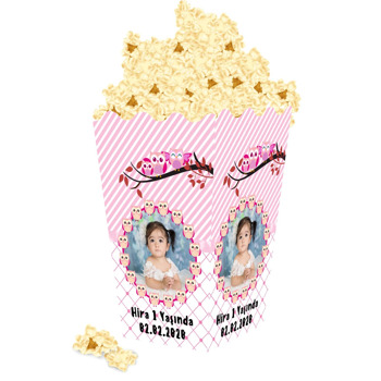Pembe Baykuş Temalı Temalı Popcorn Kutusu