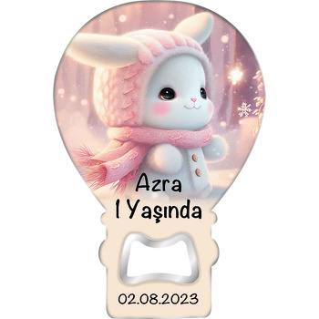 Pembe Bereli Bebek Tavşan Temalı Balon Ahşap Magnet 
