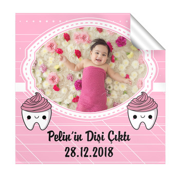 Pembe Beyaz Çerçeveli Diş Buğdayı  Kare Etiket