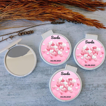 Pembe Beyaz Kalpler Temalı Kapaklı Ayna