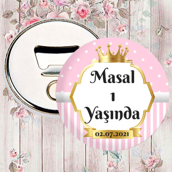 Pembe Beyaz Puantiye ile Gold Çerçeve Temalı Magnet Açacak