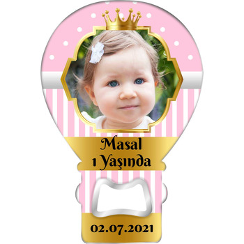 Pembe Beyaz Puantiye ile Gold Çerçeve Temalı Resimli Balon Magnet Açacak