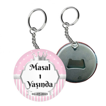 Pembe Beyaz Puantiye ile Gümüş Çerçeve Temalı Arkası Açacak Anahtarlık