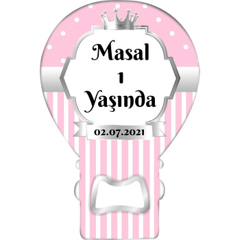 Pembe Beyaz Puantiye ile Gümüş Çerçeve Temalı Balon Magnet Açacak