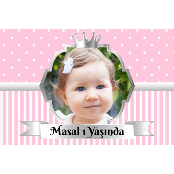 Pembe Beyaz Puantiye ile Gümüş Çerçeve Temalı Doğum Günü Afiş