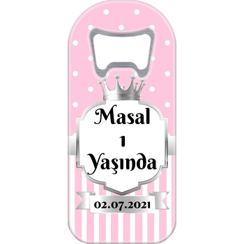 Pembe Beyaz Puantiye ile Gümüş Çerçeve Temalı Uzun Doğum Günü Magnet Açacak