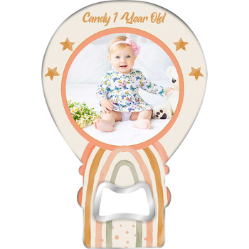 Pembe Bohem Gökkuşağı ile Yavruağzı Çerçeve Temalı Balon Ahşap Magnet 