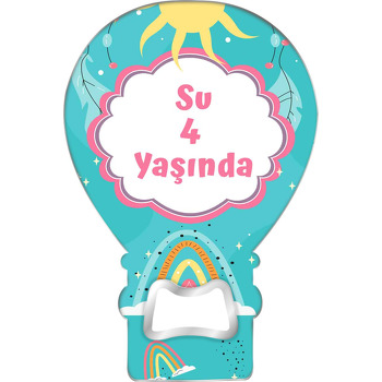 Pembe Bulut Çerçeve ile Güneş Temalı Balon Ahşap Magnet 