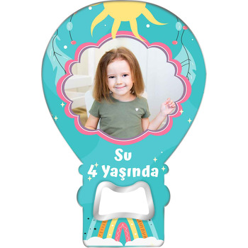 Pembe Bulut Çerçeve ile Güneş Temalı Balon Ahşap Magnet 
