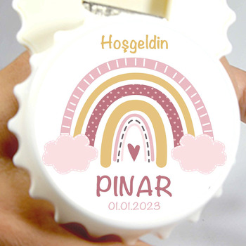 Pembe Bulutlu Gökkuşağı Temalı Kapak Şekilli Magnet Açacak