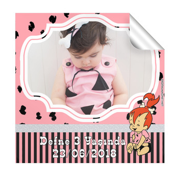 Pembe Çakıl Temalı Kare Etiket